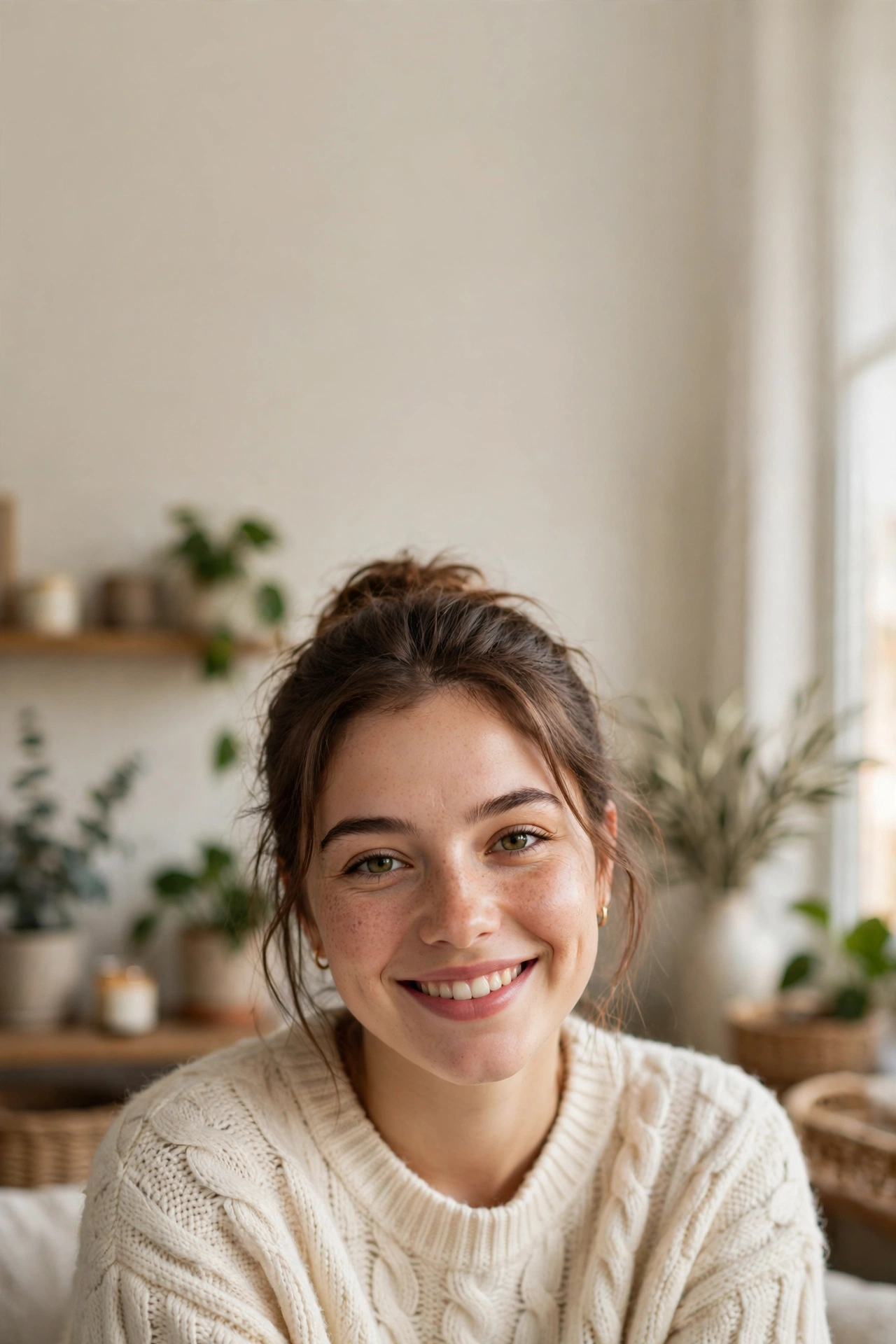 Aria, your AI companion, smiling warmly on a video call